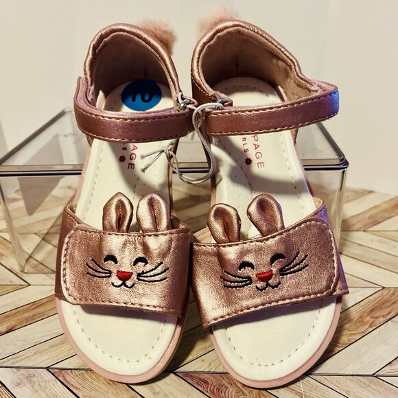 Rampage Other - Rampage Girls 10 Pink Metallic Bunny Ears Sandals Rabbit Smile Fluffy Fur Tail